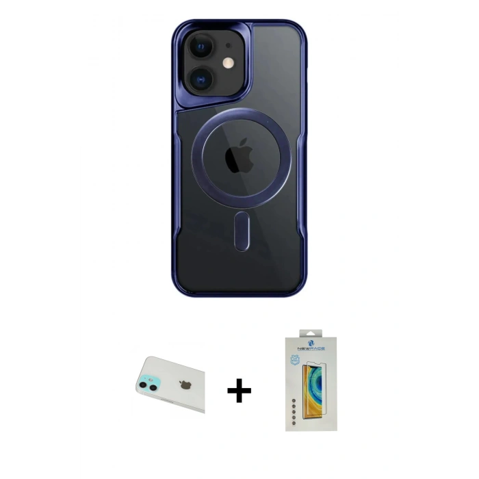 MARSİLYAN™- iPhone 12 Kılıf Yadigar Klasik Özel Seri - Siyah Polymer Nano Ekran Koruyucu + Rainbow Kamera Lens Koruma Cam - YL