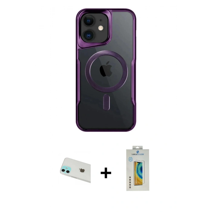 MARSİLYAN™- iPhone 12 Kılıf Yadigar Klasik Özel Seri - Siyah Polymer Nano Ekran Koruyucu + Rainbow Kamera Lens Koruma Cam - YL