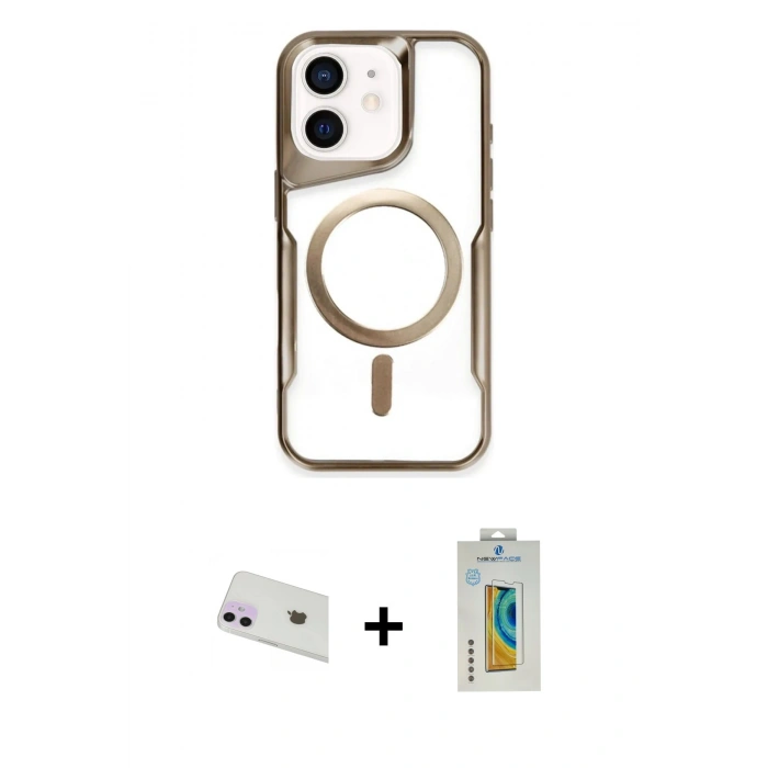 MARSİLYAN™- iPhone 12 Kılıf Yadigar Klasik Özel Seri - Siyah Polymer Nano Ekran Koruyucu + Rainbow Kamera Lens Koruma Cam - MR