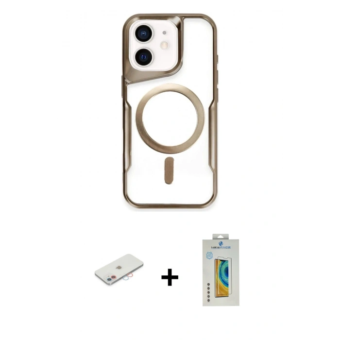 MARSİLYAN™- iPhone 12 Kılıf Yadigar Klasik Özel Seri - Siyah Polymer Nano Ekran Koruyucu + Renkli Kamera Lens Koruma Cam - PE