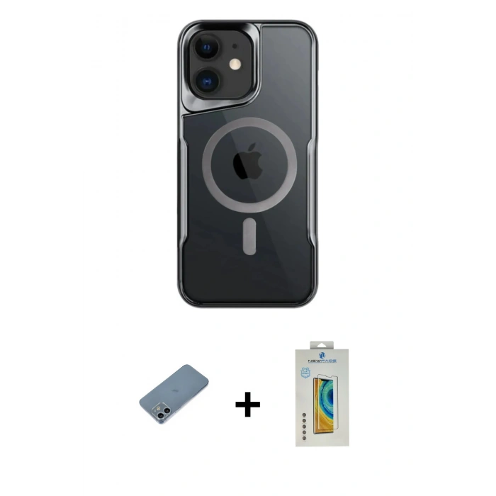 MARSİLYAN™- iPhone 12 Kılıf Yadigar Klasik Özel Seri - Siyah Polymer Nano Ekran Koruyucu + Shine Kamera Lens Koruma Cam - SABE