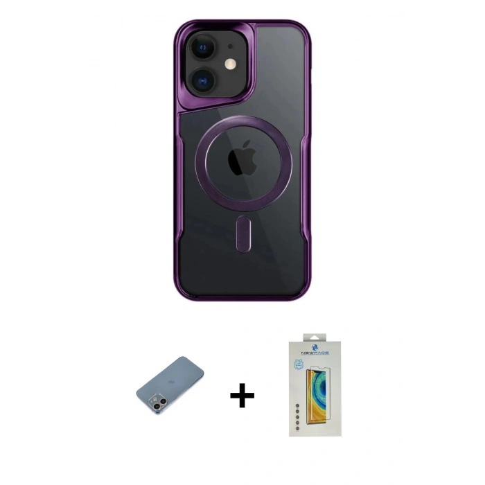MARSİLYAN™- iPhone 12 Kılıf Yadigar Klasik Özel Seri - Siyah Polymer Nano Ekran Koruyucu + Shine Kamera Lens Koruma Cam - GI