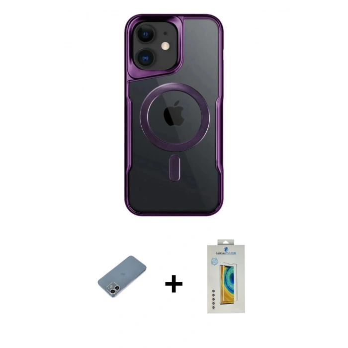 MARSİLYAN™- iPhone 12 Kılıf Yadigar Klasik Özel Seri - Siyah Polymer Nano Ekran Koruyucu + Shine Kamera Lens Koruma Cam - GS