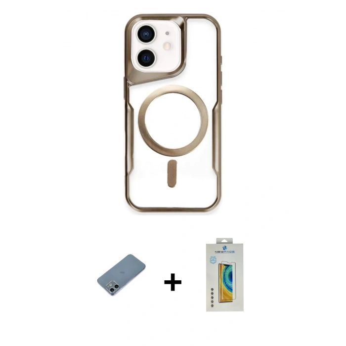 MARSİLYAN™- iPhone 12 Kılıf Yadigar Klasik Özel Seri - Siyah Polymer Nano Ekran Koruyucu + Shine Kamera Lens Koruma Cam - SABE