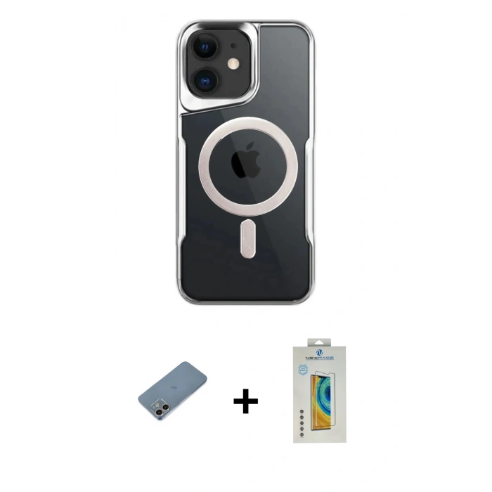 MARSİLYAN™- iPhone 12 Kılıf Yadigar Klasik Özel Seri - Siyah Polymer Nano Ekran Koruyucu + Shine Kamera Lens Koruma Cam - GI