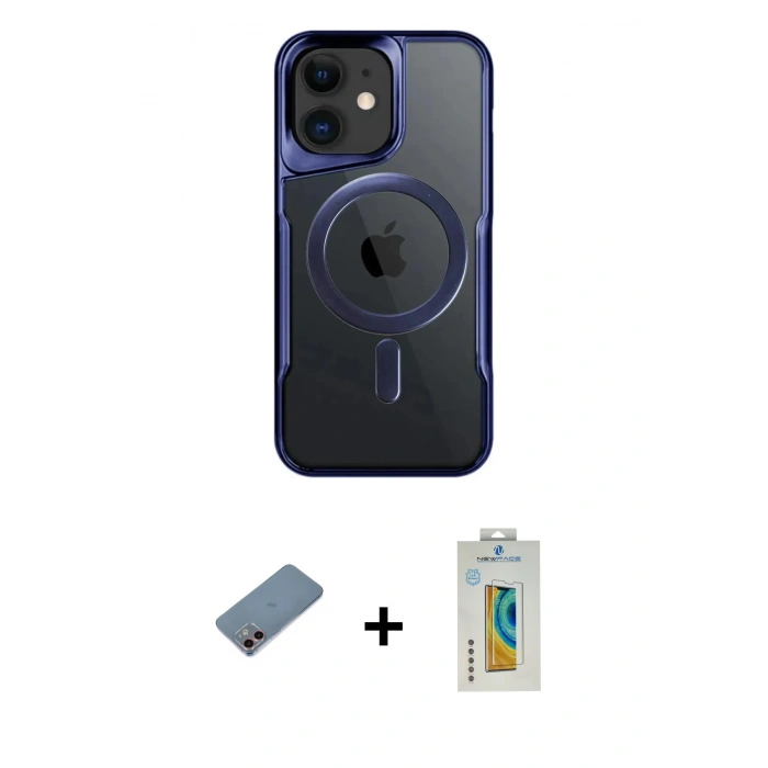 MARSİLYAN™- iPhone 12 Kılıf Yadigar Klasik Özel Seri - Siyah Polymer Nano Ekran Koruyucu + Shine Kamera Lens Koruma Cam - PE