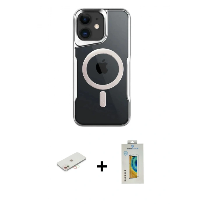 MARSİLYAN™- iPhone 12 Kılıf Yadigar Klasik Özel Seri - Siyah Polymer Nano Ekran Koruyucu + Renkli Kamera Lens Koruma Cam - YL