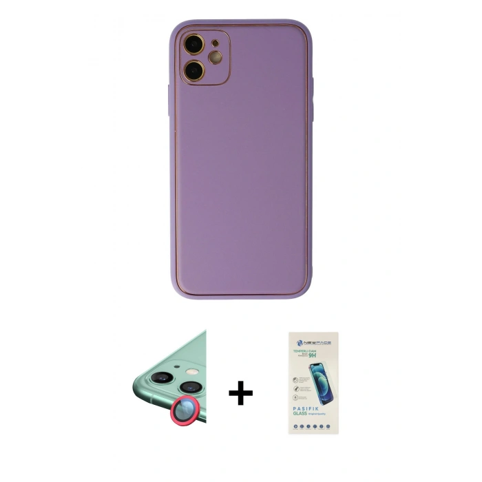 MARSİLYAN™- iPhone 12 Kılıf Yadigar Klasik - Şeffaf Pasifik Cam Ekran Koruyucu + Raze Metal Kamera Lens - KI