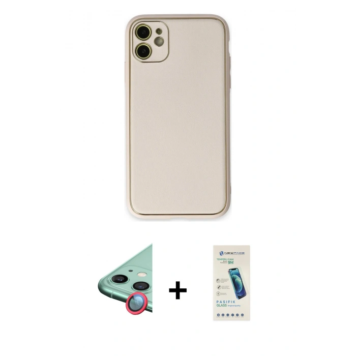 MARSİLYAN™- iPhone 12 Kılıf Yadigar Klasik - Şeffaf Pasifik Cam Ekran Koruyucu + Raze Metal Kamera Lens - KI