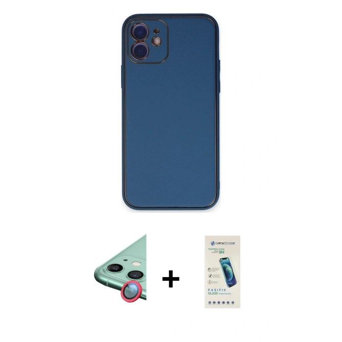 MARSİLYAN™- iPhone 12 Kılıf Yadigar Klasik - Şeffaf Pasifik Cam Ekran Koruyucu + Raze Metal Kamera Lens - KI