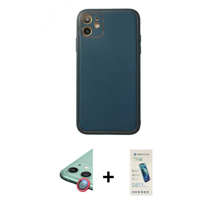 MARSİLYAN™- iPhone 12 Kılıf Yadigar Klasik - Şeffaf Pasifik Cam Ekran Koruyucu + Raze Metal Kamera Lens - KI