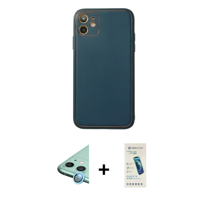 MARSİLYAN™- iPhone 12 Kılıf Yadigar Klasik - Şeffaf Pasifik Cam Ekran Koruyucu + Raze Metal Kamera Lens - MI