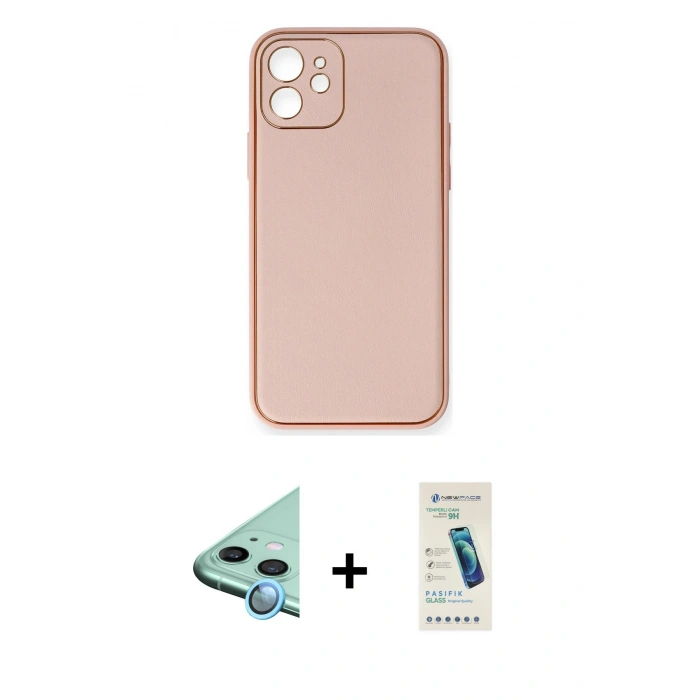 MARSİLYAN™- iPhone 12 Kılıf Yadigar Klasik - Şeffaf Pasifik Cam Ekran Koruyucu + Raze Metal Kamera Lens - MI