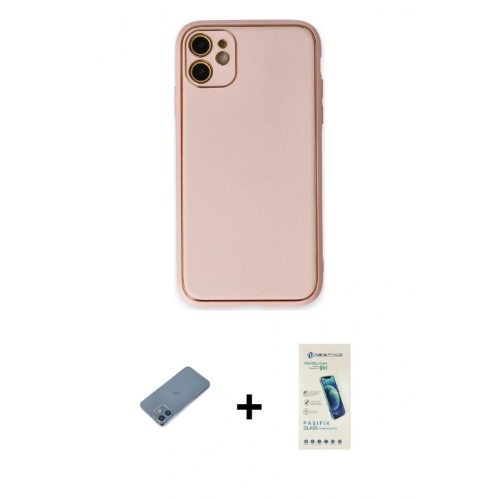 MARSİLYAN™- iPhone 12 Kılıf Yadigar Klasik - Şeffaf Pasifik Cam Ekran Koruyucu + Mavi Shine Kamera Lens Koruma Cam