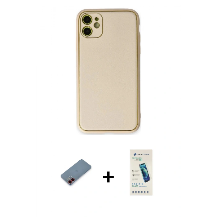 MARSİLYAN™- iPhone 12 Kılıf Yadigar Klasik - Şeffaf Pasifik Cam Ekran Koruyucu + Metal Kamera Lens Koruma Cam - KI