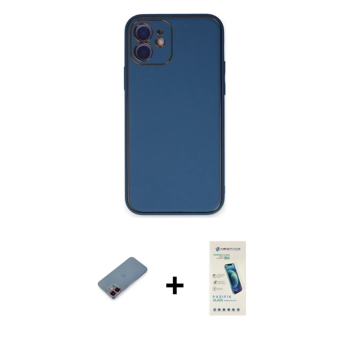 MARSİLYAN™- iPhone 12 Kılıf Yadigar Klasik - Şeffaf Pasifik Cam Ekran Koruyucu + Metal Kamera Lens Koruma Cam - KI
