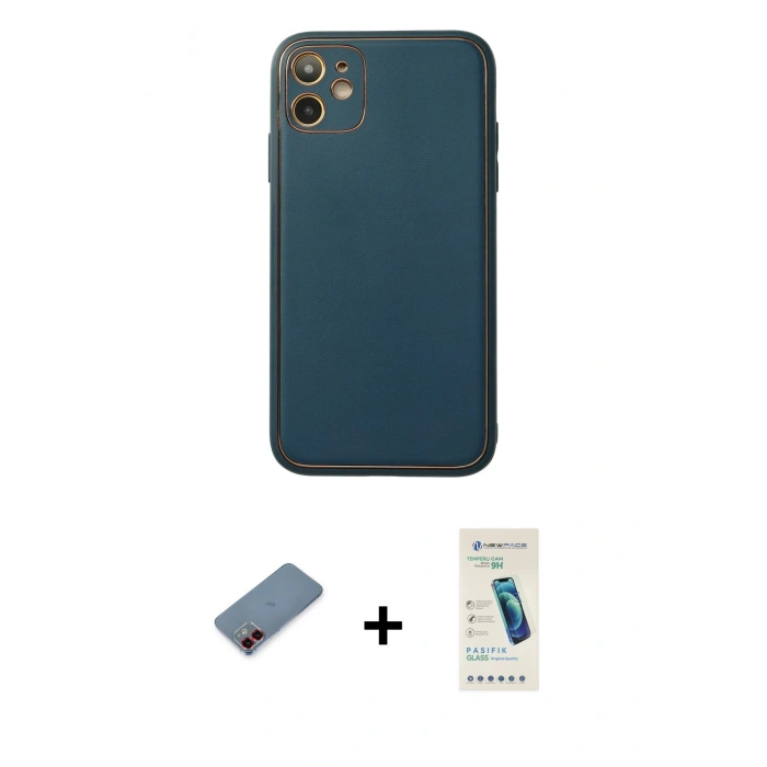 MARSİLYAN™- iPhone 12 Kılıf Yadigar Klasik - Şeffaf Pasifik Cam Ekran Koruyucu + Metal Kamera Lens Koruma Cam - KI