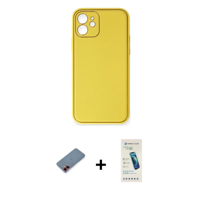 MARSİLYAN™- iPhone 12 Kılıf Yadigar Klasik - Şeffaf Pasifik Cam Ekran Koruyucu + Metal Kamera Lens Koruma Cam - KI