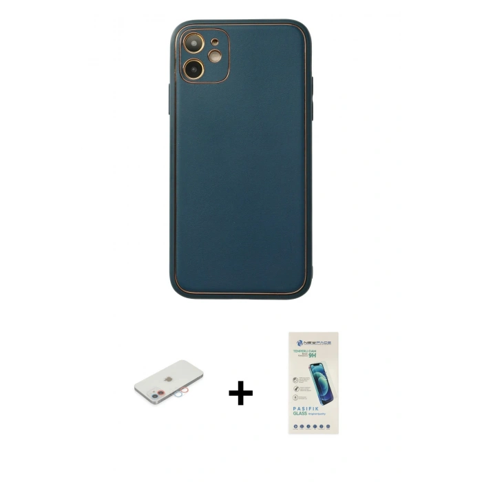 MARSİLYAN™- iPhone 12 Kılıf Yadigar Klasik - Şeffaf Pasifik Cam Ekran Koruyucu + Renkli Kamera Lens Koruma Cam - PE