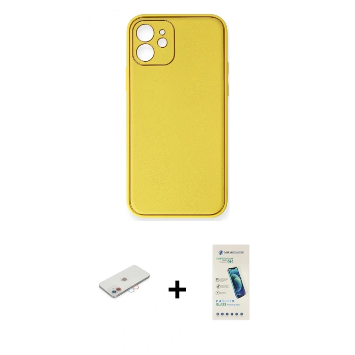 MARSİLYAN™- iPhone 12 Kılıf Yadigar Klasik - Şeffaf Pasifik Cam Ekran Koruyucu + Renkli Kamera Lens Koruma Cam - PE