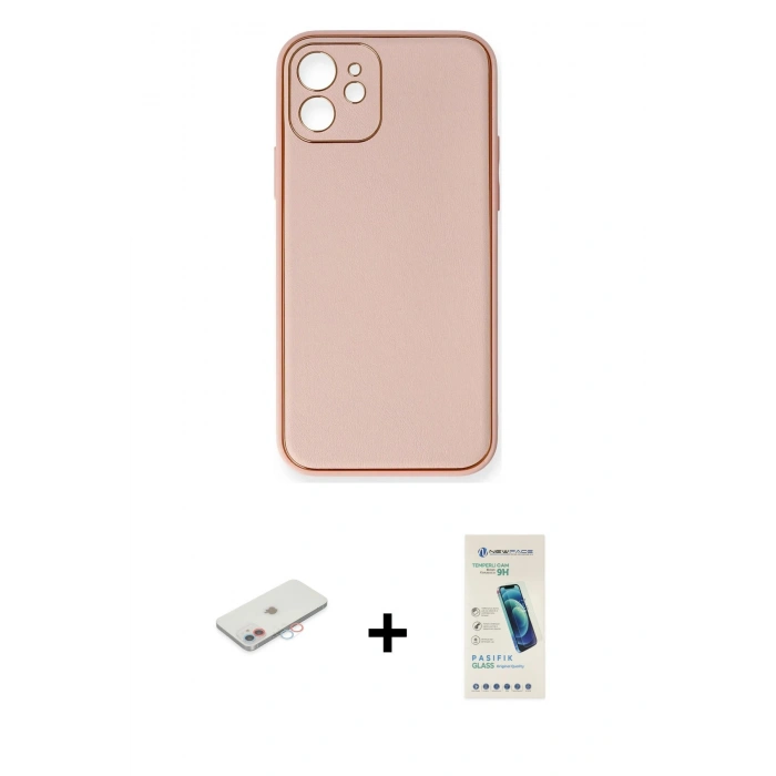 MARSİLYAN™- iPhone 12 Kılıf Yadigar Klasik - Şeffaf Pasifik Cam Ekran Koruyucu + Renkli Kamera Lens Koruma Cam - PE