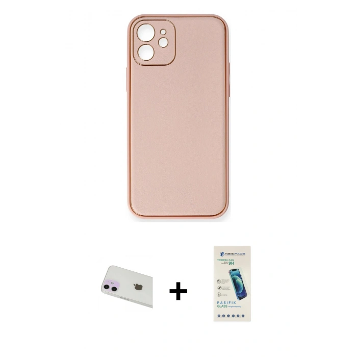MARSİLYAN™- iPhone 12 Kılıf Yadigar Klasik - Şeffaf Pasifik Cam Ekran Koruyucu + Rainbow Kamera Lens Koruma Cam - MR