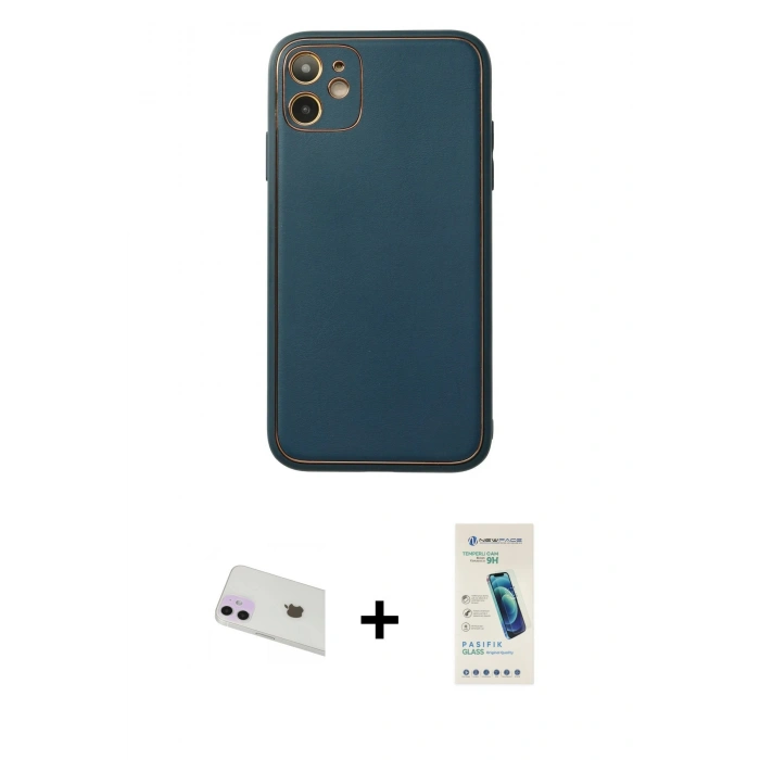 MARSİLYAN™- iPhone 12 Kılıf Yadigar Klasik - Şeffaf Pasifik Cam Ekran Koruyucu + Rainbow Kamera Lens Koruma Cam - MR