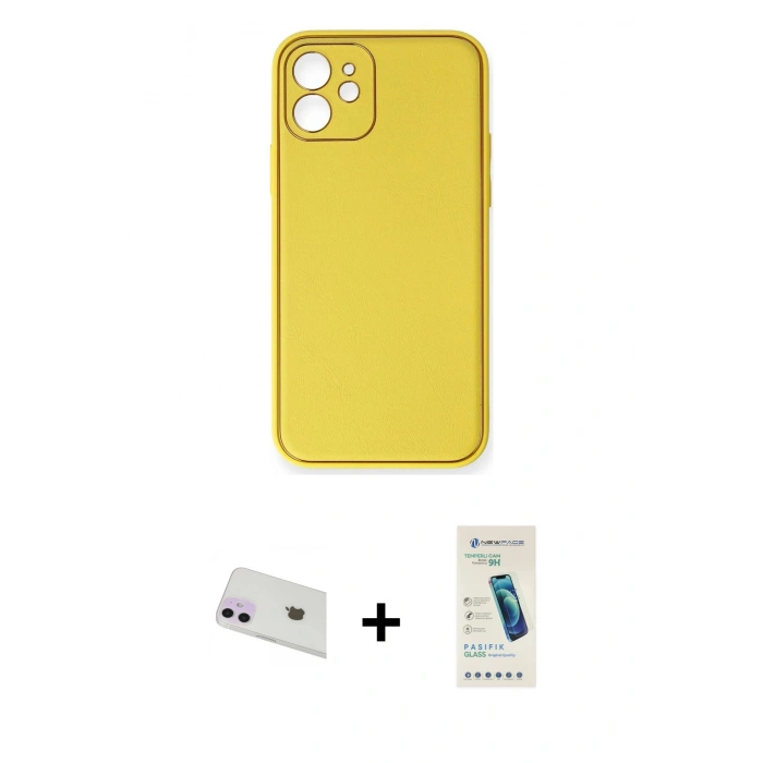 MARSİLYAN™- iPhone 12 Kılıf Yadigar Klasik - Şeffaf Pasifik Cam Ekran Koruyucu + Rainbow Kamera Lens Koruma Cam - MR