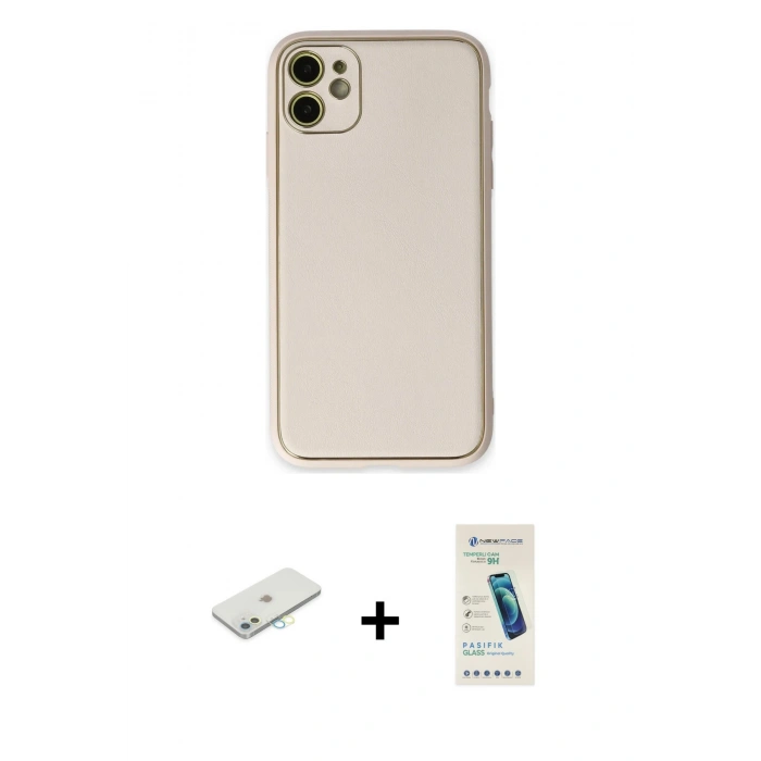 MARSİLYAN™- iPhone 12 Kılıf Yadigar Klasik - Şeffaf Pasifik Cam Ekran Koruyucu + Renkli Kamera Lens Koruma Cam - SI