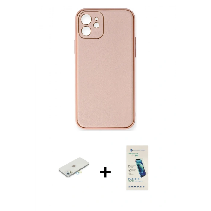 MARSİLYAN™- iPhone 12 Kılıf Yadigar Klasik - Şeffaf Pasifik Cam Ekran Koruyucu + Renkli Kamera Lens Koruma Cam - SI