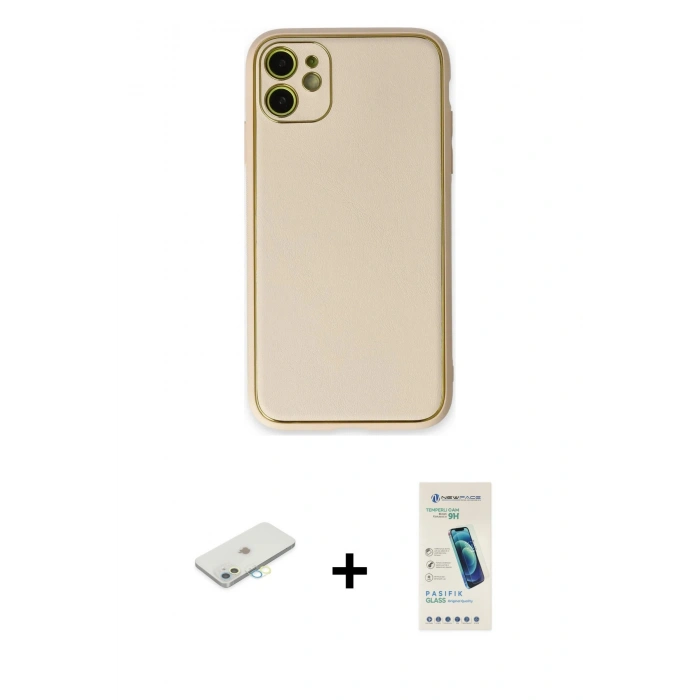MARSİLYAN™- iPhone 12 Kılıf Yadigar Klasik - Şeffaf Pasifik Cam Ekran Koruyucu + Renkli Kamera Lens Koruma Cam - SI