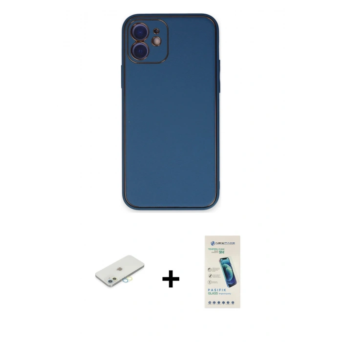 MARSİLYAN™- iPhone 12 Kılıf Yadigar Klasik - Şeffaf Pasifik Cam Ekran Koruyucu + Renkli Kamera Lens Koruma Cam - SI