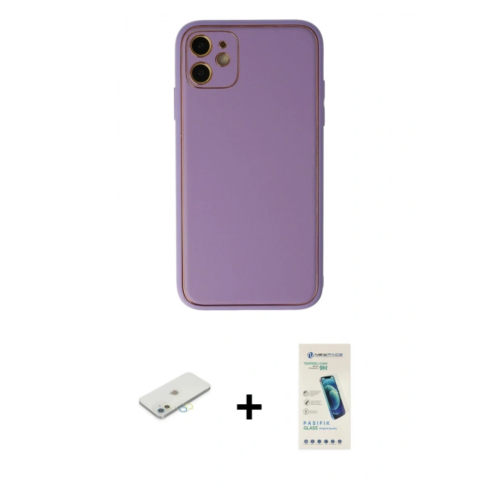 MARSİLYAN™- iPhone 12 Kılıf Yadigar Klasik - Şeffaf Pasifik Cam Ekran Koruyucu + Renkli Kamera Lens Koruma Cam - SI
