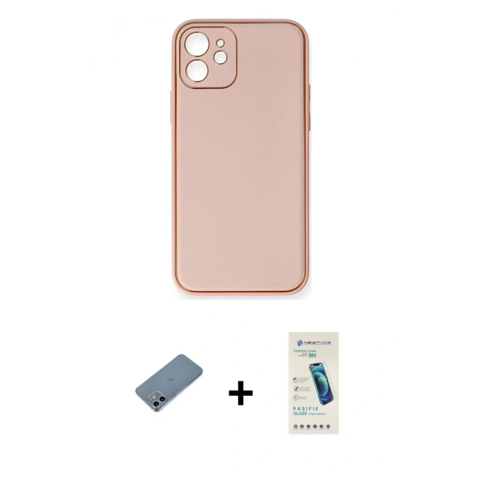 MARSİLYAN™- iPhone 12 Kılıf Yadigar Klasik - Şeffaf Pasifik Cam Ekran Koruyucu + Sierra Blue Shine Kamera Lens Koruma Cam