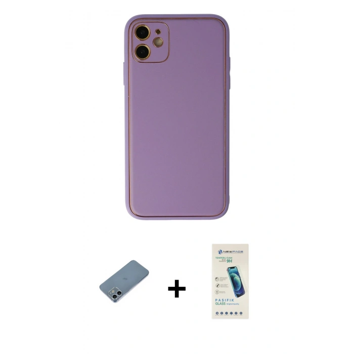 MARSİLYAN™- iPhone 12 Kılıf Yadigar Klasik - Şeffaf Pasifik Cam Ekran Koruyucu + Sierra Blue Shine Kamera Lens Koruma Cam