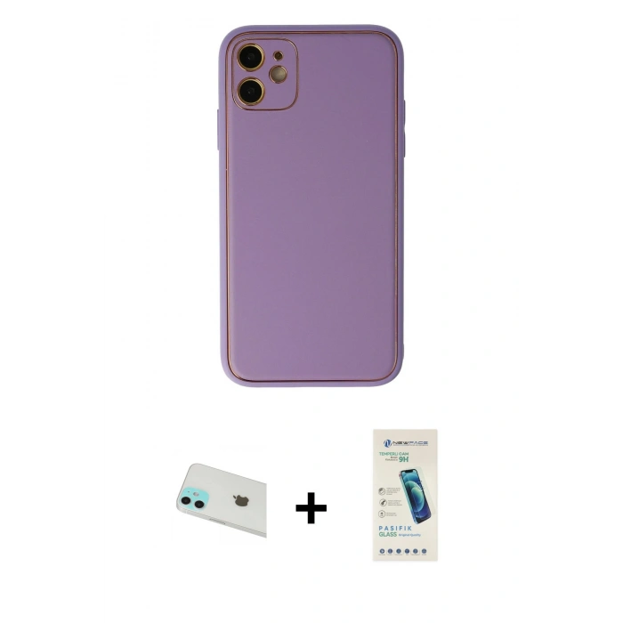 MARSİLYAN™- iPhone 12 Kılıf Yadigar Klasik - Şeffaf Pasifik Cam Ekran Koruyucu + Rainbow Kamera Lens Koruma Cam - YL