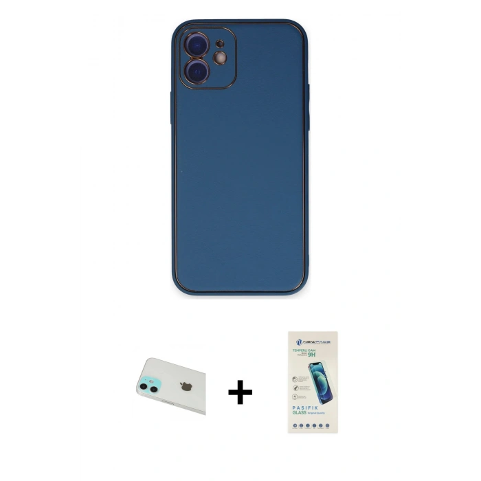 MARSİLYAN™- iPhone 12 Kılıf Yadigar Klasik - Şeffaf Pasifik Cam Ekran Koruyucu + Rainbow Kamera Lens Koruma Cam - YL