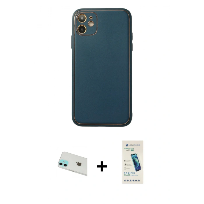 MARSİLYAN™- iPhone 12 Kılıf Yadigar Klasik - Şeffaf Pasifik Cam Ekran Koruyucu + Rainbow Kamera Lens Koruma Cam - YL