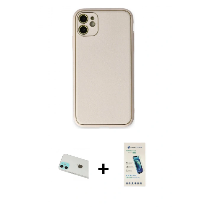 MARSİLYAN™- iPhone 12 Kılıf Yadigar Klasik - Şeffaf Pasifik Cam Ekran Koruyucu + Rainbow Kamera Lens Koruma Cam - YL