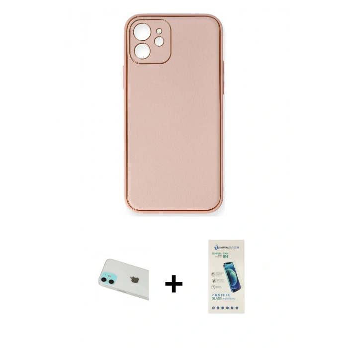 MARSİLYAN™- iPhone 12 Kılıf Yadigar Klasik - Şeffaf Pasifik Cam Ekran Koruyucu + Rainbow Kamera Lens Koruma Cam - YL