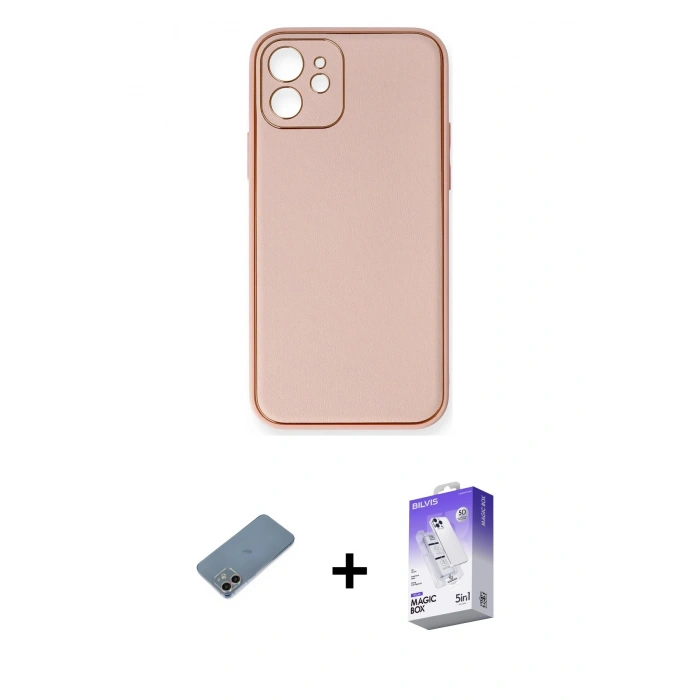 MARSİLYAN™- iPhone 12 Kılıf Yadigar Klasik - Siyah Bilvis 5in1 3D Magic Cam Ekran Koruyucu + Shine Kamera Lens Koruma Cam - GI