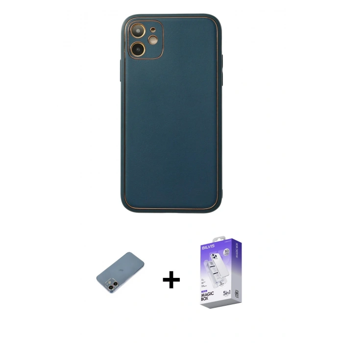 MARSİLYAN™- iPhone 12 Kılıf Yadigar Klasik - Siyah Bilvis 5in1 3D Magic Cam Ekran Koruyucu + Shine Kamera Lens Koruma Cam - GI