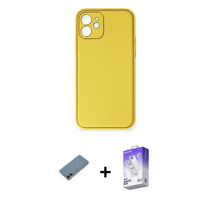 MARSİLYAN™- iPhone 12 Kılıf Yadigar Klasik - Siyah Bilvis 5in1 3D Magic Cam Ekran Koruyucu + Shine Kamera Lens Koruma Cam - GI
