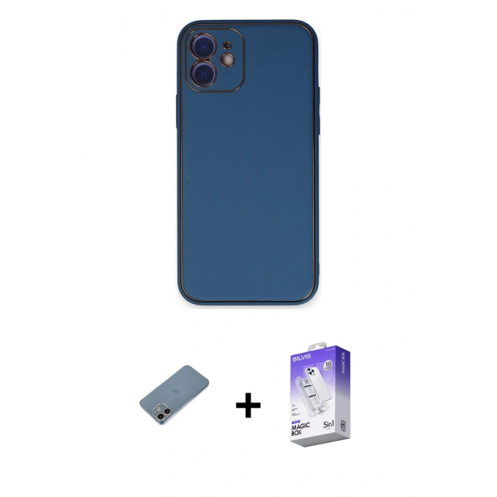MARSİLYAN™- iPhone 12 Kılıf Yadigar Klasik - Siyah Bilvis 5in1 3D Magic Cam Ekran Koruyucu + Shine Kamera Lens Koruma Cam - GI