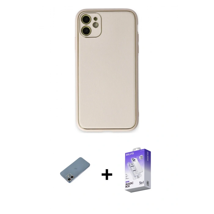 MARSİLYAN™- iPhone 12 Kılıf Yadigar Klasik - Siyah Bilvis 5in1 3D Magic Cam Ekran Koruyucu + Shine Kamera Lens Koruma Cam - GI