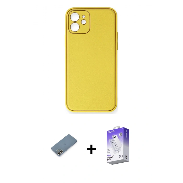 MARSİLYAN™- iPhone 12 Kılıf Yadigar Klasik - Siyah Bilvis 5in1 3D Magic Cam Ekran Koruyucu + Metal Kamera Lens Koruma Cam - GD
