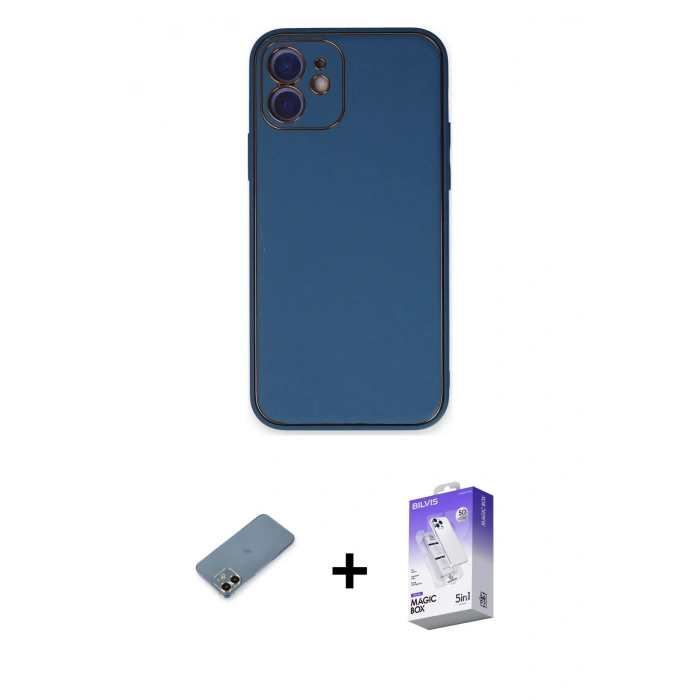 MARSİLYAN™- iPhone 12 Kılıf Yadigar Klasik - Siyah Bilvis 5in1 3D Magic Cam Ekran Koruyucu + Metal Kamera Lens Koruma Cam - GD