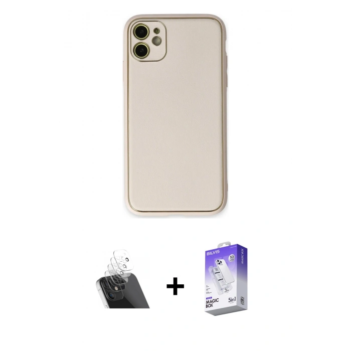 MARSİLYAN™- iPhone 12 Kılıf Yadigar Klasik - Siyah Bilvis 5in1 3D Magic Cam Ekran Koruyucu + Kamera Lens Koruma Cam - SF