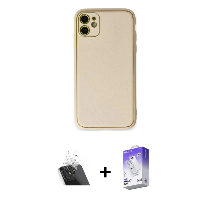 MARSİLYAN™- iPhone 12 Kılıf Yadigar Klasik - Siyah Bilvis 5in1 3D Magic Cam Ekran Koruyucu + Kamera Lens Koruma Cam - SF