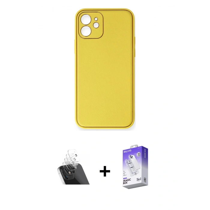 MARSİLYAN™- iPhone 12 Kılıf Yadigar Klasik - Siyah Bilvis 5in1 3D Magic Cam Ekran Koruyucu + Kamera Lens Koruma Cam - SF